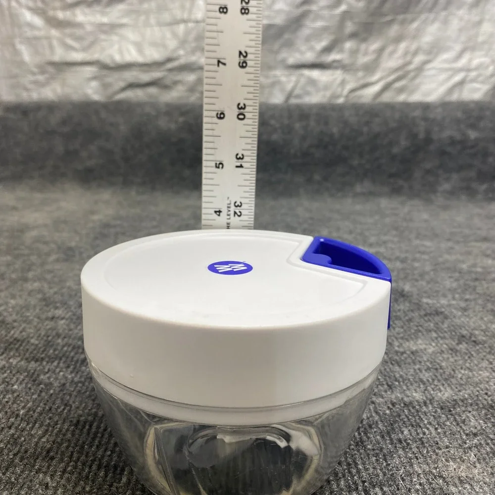 Weight Watchers Manual Food Chopper White Blue Pull String 3-Blade Dicer 5 Inch